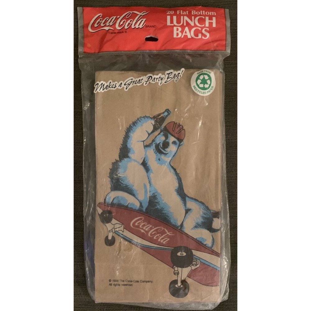 Vintage 1998 Coca Cola Coke Lunch Bags Polar Bear Skateboarding 20 bags NEW
